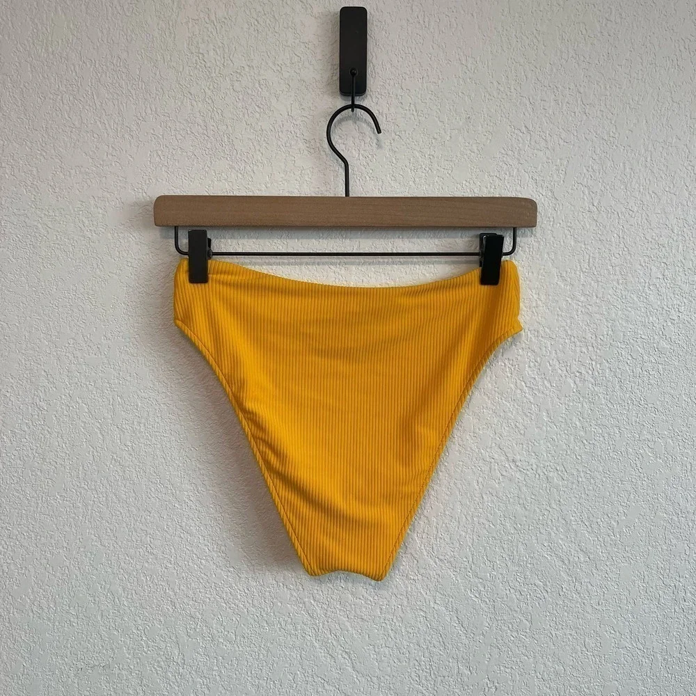 Frankies Bikinis Jenna Ribbed High Waist Cheeky Bikini Bottom Citrus Orange M
